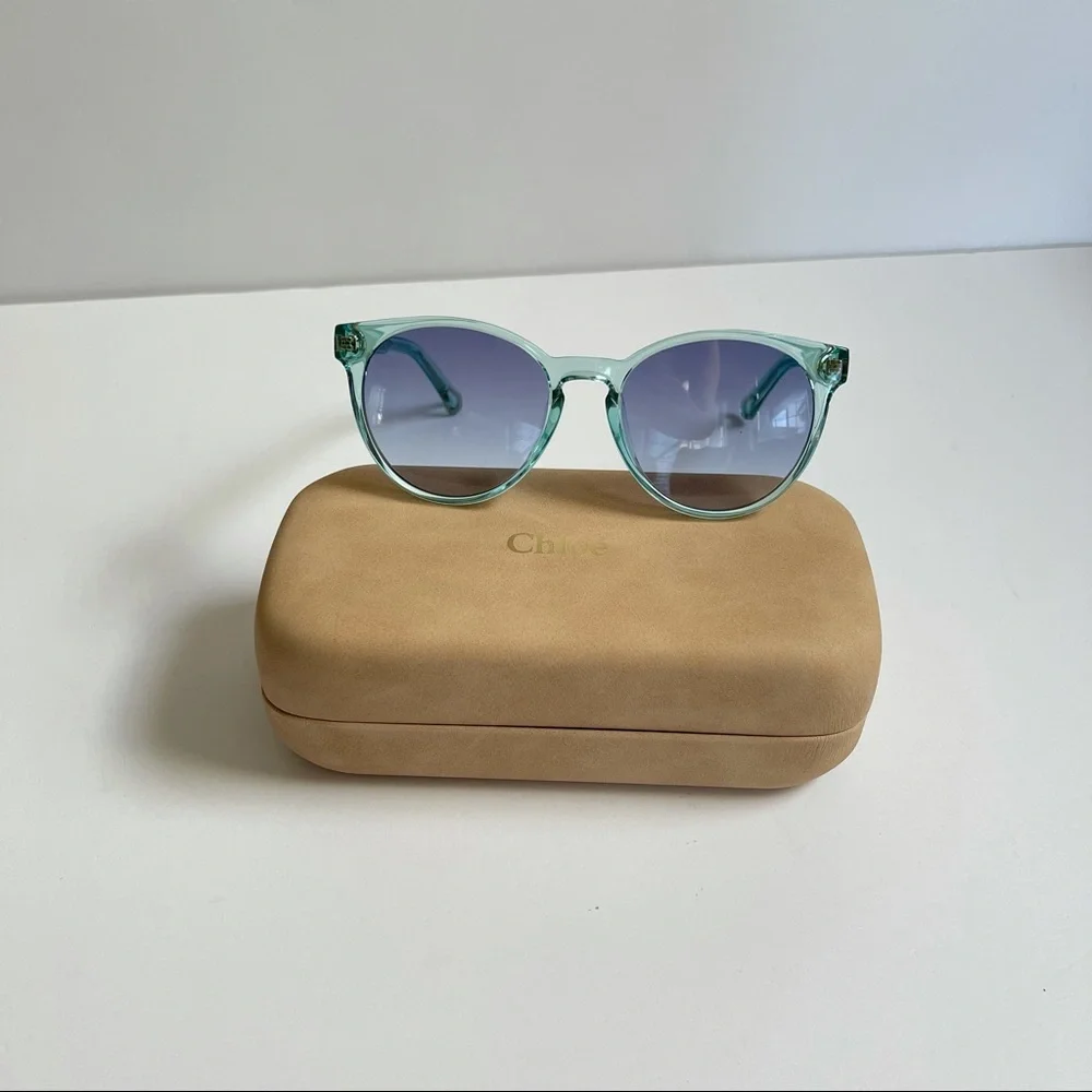 New Chloe Authentic 48mm Round Blue Sunglasses With Case - Reemoly